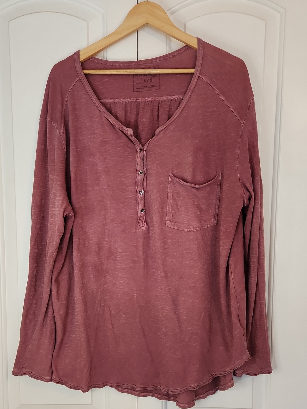 Free People We The Free Mauve Henley Long Sleeve Top Size L